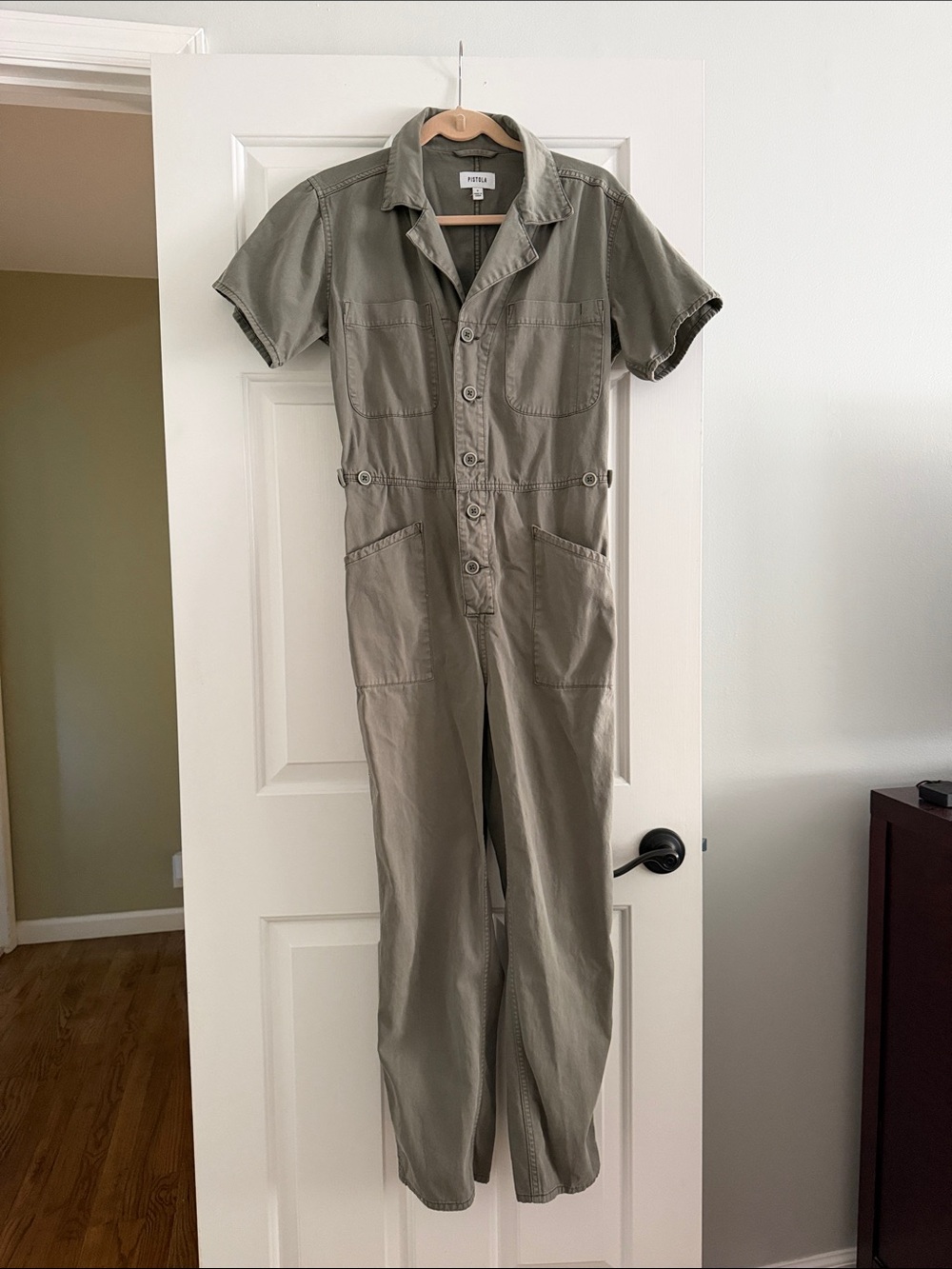pistola Short-Sleeve Utility Jumpsuit in Olive Green
